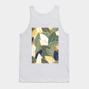 Leaf wall // pattern // navy blue pine and sage green leaves golden lines Tank Top